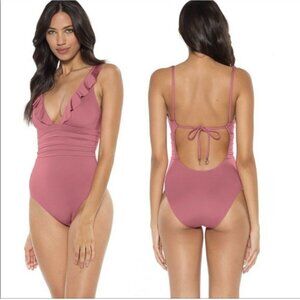 Soluna Swim Under The Sun One-Piece Swimsuit Mulberry Size L Tie Back New